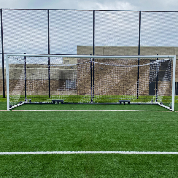 8x24 Black & White Diagonal Striped Soccer Net on Goal