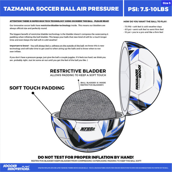 Blue & Black NFHS Tazmania Match Soccer Ball - Air Pressure Guide