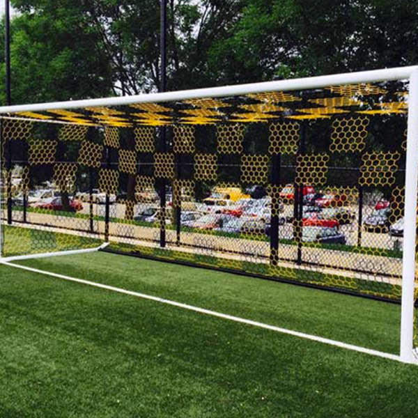 Two Tone 3mm Hex Soccer Nets - Black and Gold on Goal