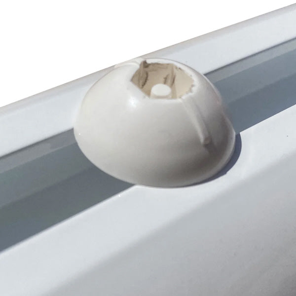 Close-up of soccer goal channel system with tamper-proof clips