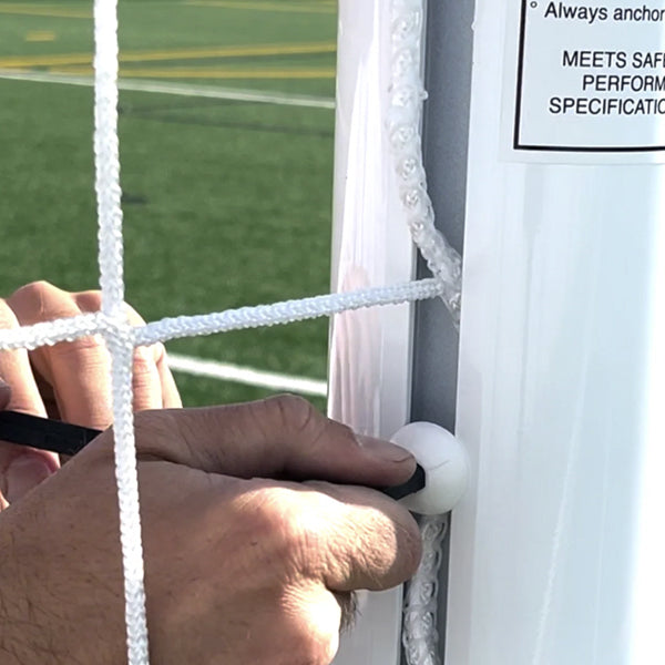Secure soccer goal hardware preventing net tampering