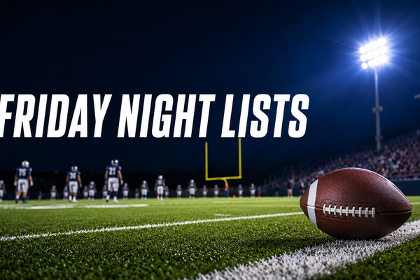 Friday Night Lists football blog banner featuring a football, stadium lights, players and goalposts.