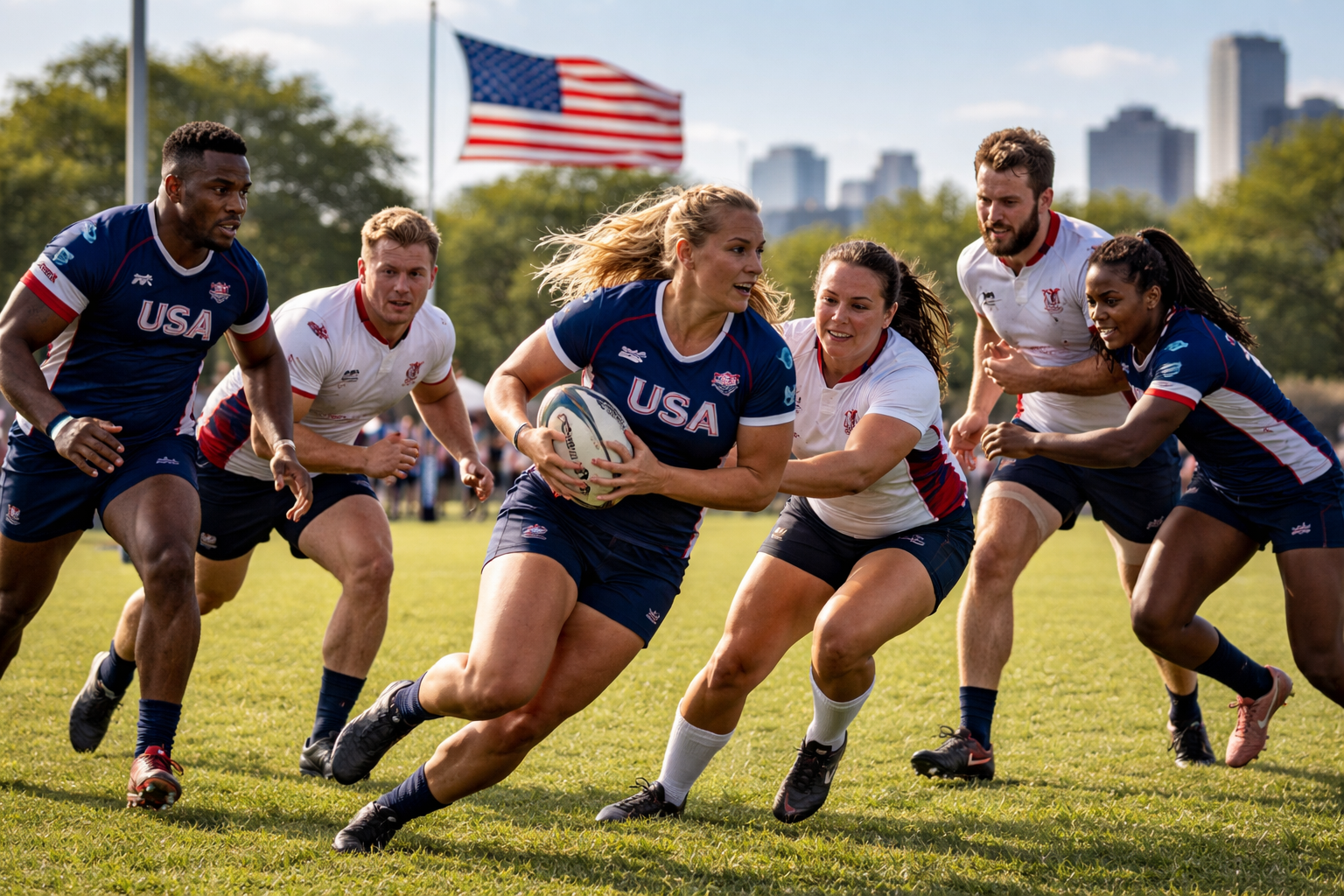 Men and Women Playing Rugby in the USA
