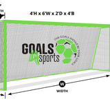 Soccer goal diagram showing 4-foot height, 6-foot width, 2-foot top depth, and 4-foot bottom depth.