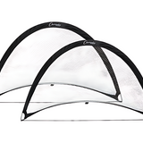 6 x 4 foot portable pop-up soccer goal set with black half-moon frame, heavy-duty white netting, and foldable steel base for youth practice and small-sided soccer training