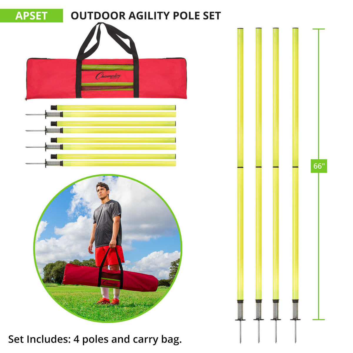 Outdoor Agility Poles with Carry Bag