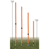 Adjustable agility poles displayed at heights from 43 to 72 inches on grass