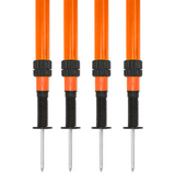 Four orange agility poles with spring-loaded spikes and locking collars