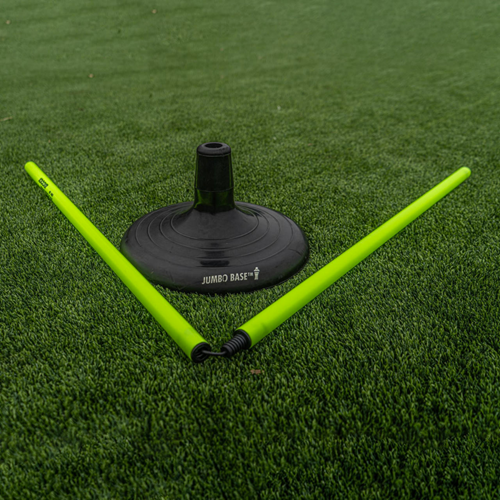 Agility training setup using jumbo turf bases and speed poles