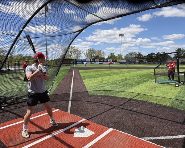 Baseball batting cage and netting for school, youth league, and athletic facility training