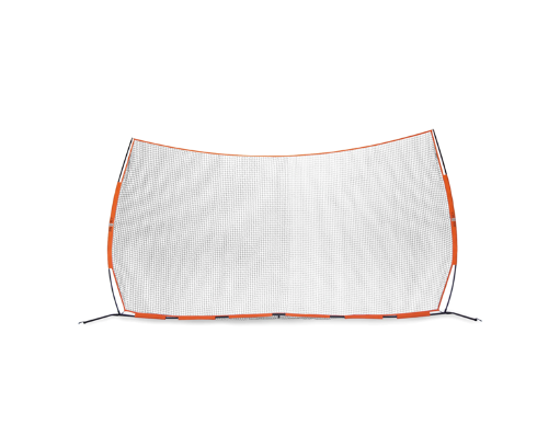 21ft portable soccer barrier net with orange frame and white mesh