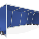 Portable aluminum team shelter with weather resistant fabric