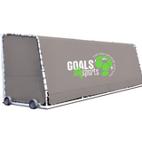 Portable aluminum team shelter with gray weather-resistant fabric covering with Logo