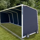 Portable team shelter with navy blue weather-resistant panels