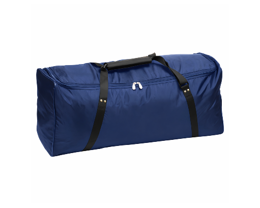 Large Navy Blue Deluxe Equipment Bag with heavy-duty 420D water-resistant vinyl, wide U-shaped zipper opening, and reinforced carry straps for team sports gear storage by Goals4Sports®