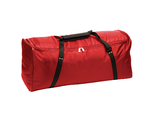 Red Deluxe Equipment Bag 36-inch heavy-duty sports duffel with water-resistant 420D vinyl, wide U-shaped zipper, and reinforced black carry straps for team gear by Goals4Sports®