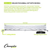 Deluxe pickleball net with wheels - 18 foot portable net system with 4 inch locking casters and storage bag by Champion Sports