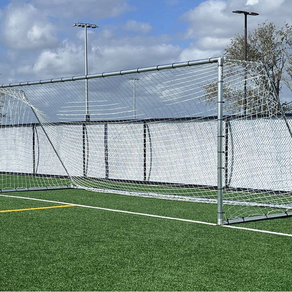 PEVO 6.5x18.5 Economy Soccer Goal shown from side angle