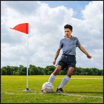 Premium Indoor/Outdoor Corner Flags with Rubber Base on Grass