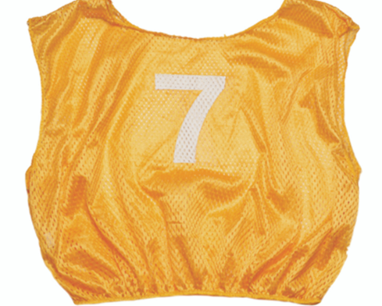 Youth numbered scrimmage vest gold 6 inch numbers front back