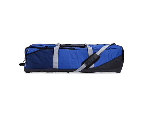 Royal blue lacrosse equipment bag with heavy-duty nylon construction and adjustable shoulder strap