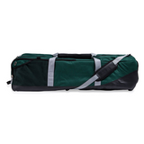 Green oversized lacrosse gear bag with full stick compartment and reinforced waterproof base