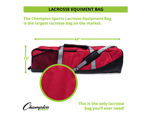 Lacrosse equipment bag dimensions 44 inch length 15 inch width 13 inch height largest on the market