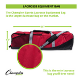 Lacrosse equipment bag dimensions 44 inch length 15 inch width 13 inch height largest on the market
