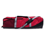 Red extra large lacrosse equipment bag with adjustable strap and waterproof bottom panel