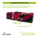 Lacrosse gear bag showing adjustable shoulder strap and waterproof reinforced bottom