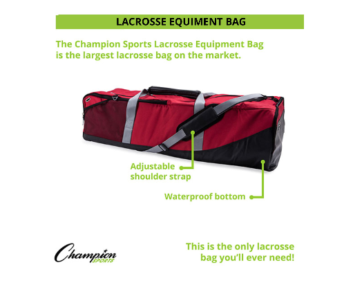 Lacrosse gear bag showing adjustable shoulder strap and waterproof reinforced bottom