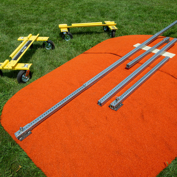 Mound Taxi extension bars and Goal Taxi units laid out on portable pitching mound