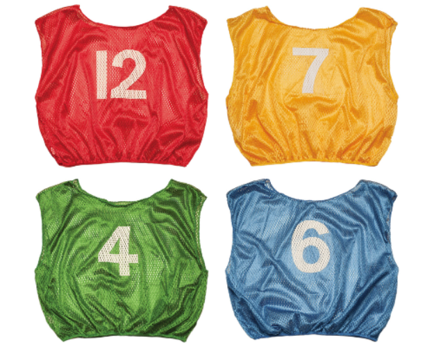 Youth numbered scrimmage vest set numbers 1–12 by the dozen