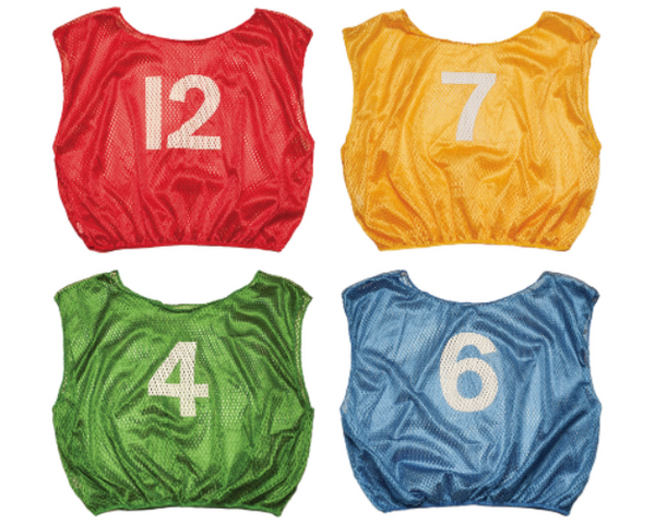 Youth numbered scrimmage vest set numbers 1–12 by the dozen
