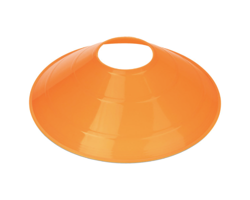 Orange colored disc cones for field marking, fitness workouts, and sports practice