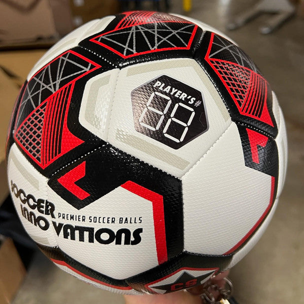 Custom player number patch on soccer ball for easy identification