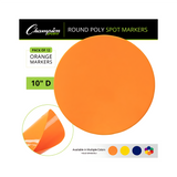 Champion Sports orange round poly spot markers pack of 12 featuring 10-inch non-skid vinyl markers for gym class, PE, and sports training drills