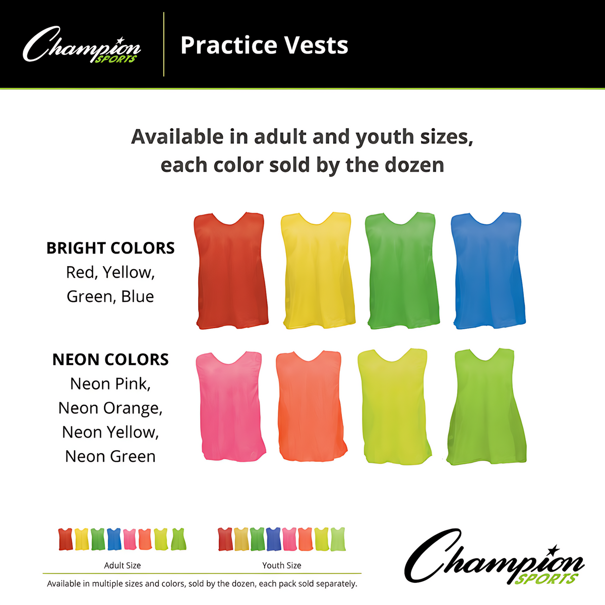 Adult Practice Scrimmage Vest – Lightweight Mesh Pinnies (Dozen)