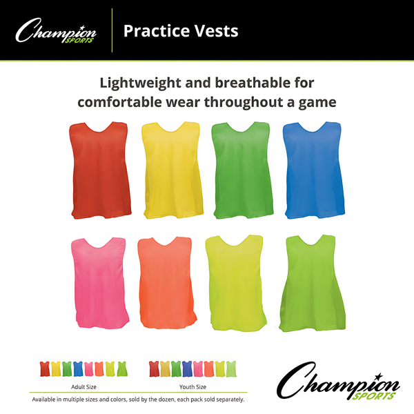 Adult Practice Scrimmage Vest – Lightweight Mesh Pinnies (Dozen)