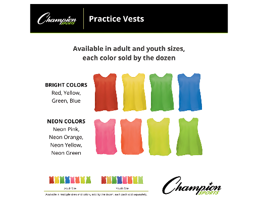 Youth practice scrimmage vests in bright and neon colors sold by the dozen for team training
