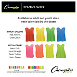 Youth practice scrimmage vests in bright and neon colors sold by the dozen for team training