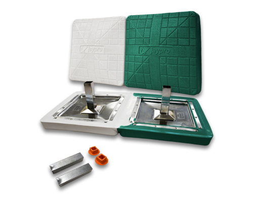 Jaypro Pro-Style Hollywood green and white double first base with anchors and plugs for baseball and softball fields