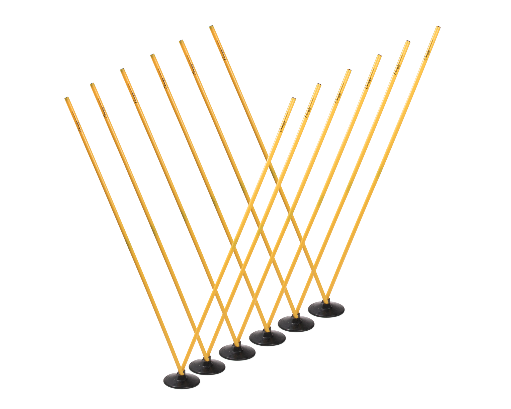 Complete Pro Agility Pole Set with 12 yellow PVC poles and 6 black rubber bases for indoor and outdoor speed training