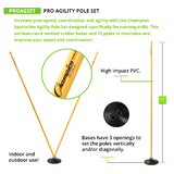 Pro Agility Pole Set 71 inch high impact PVC agility pole with triple-slot rubber base measurement graphic