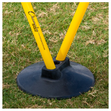 Pro Agility Pole Set outdoor setup on grass field showing angled yellow agility poles in rubber bases