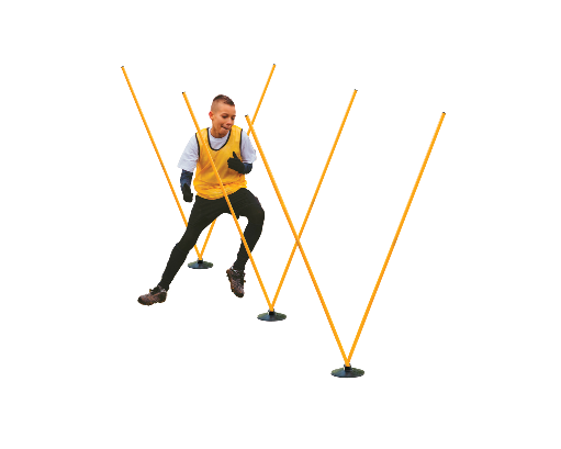 Youth soccer player weaving through Pro Agility Pole Set for speed and change of direction training
