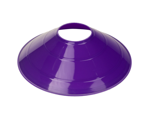 Purple colored disc cones for soccer drills, agility training, and sports markers