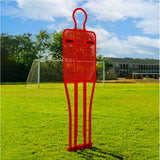 Red soccer training mannequin used in professional drills