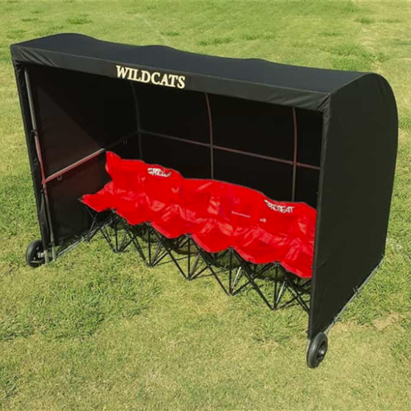Black referee sideline shelter with clear windows Black referee sideline shelter with enclosed sides and clear windows for visibility