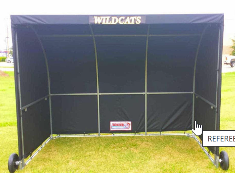 referee sideline shelter with open front for scorekeepers and referees